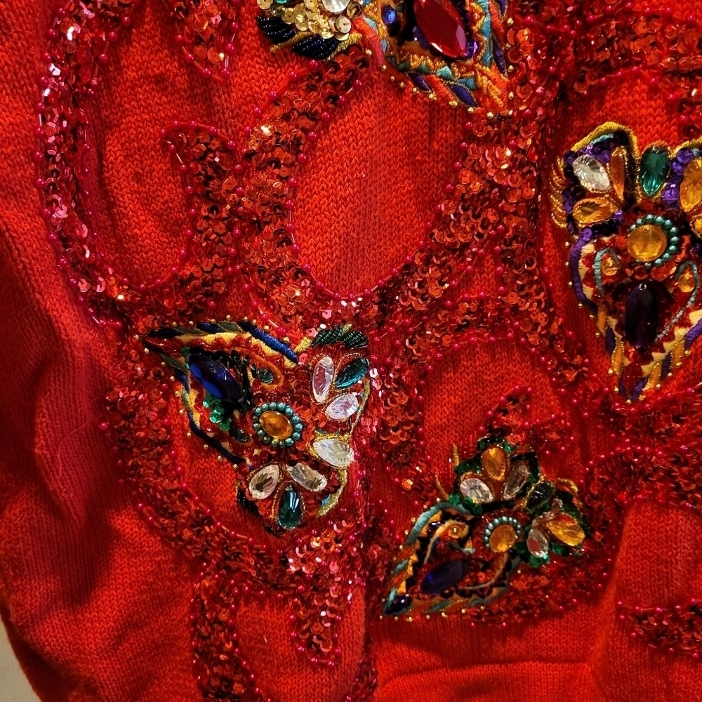Vintage Western Connection Red Sequin Crew Neck Sweater Medium - Picture 5 of 6